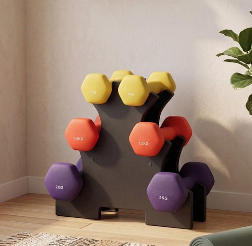 Hex dumbbell set with - stand, 3